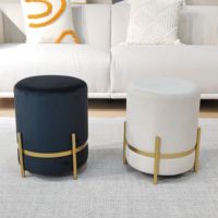 Bailey personnalisé pouf velours personnalisé tapissé repose-pieds chaise repose-pieds rond tabouret avec pied en métal doré pouf