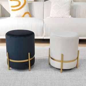 Bailey Custom Ottoman <strong>Velvet</strong> Customized Upholstered <strong>Footstool</strong> Chair Round Footrest Stool with Golden Metal Leg Ottoman - Product Image 1