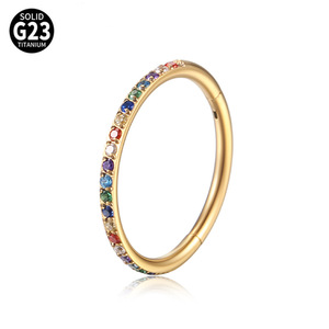 Aro de Titanio G23 para Perforación Corporal con Incrustaciones de Circonitas Cúbicas de Colores, Anillo de Nariz Segmentado de Titanio con Bisagra para Mujer - Product Image 4