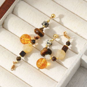 Orecchini Pendenti da <span class=keywords><strong>Donna</strong></span> con Pietre Naturali, Placcati in Oro 18K, con Occhio di Tigre e Pietre Maculate, per Ragazze - Product Image 3