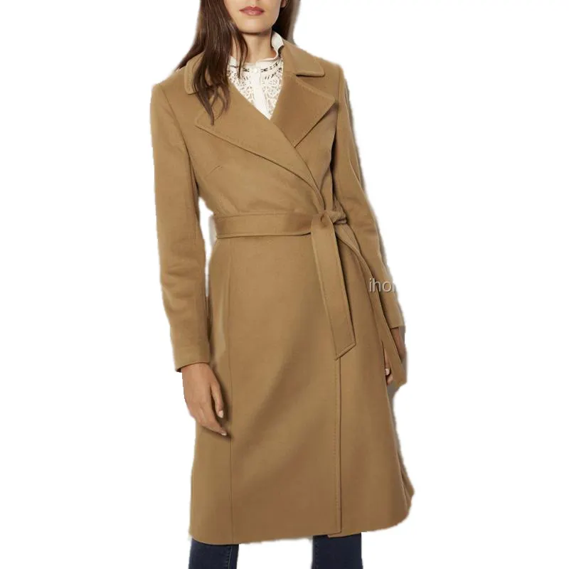 Latest Fashion Trendy Brand Women Long Fitted Wool Coat-Camel Winter Ladies Coat Cardigans Jacket fashion lady coat