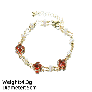 Bracciale con Perle di Trifoglio Rosso e Perline di Rame, Design Artigianale, Bracciale Classico, Regalo, Accessorio Gioiello da <span class=keywords><strong>Donna</strong></span> per Banchetti GB1267B - Product Image 6