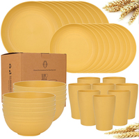 Aangepaste Logo Bulk 32-delige Roze Wheat Straw Serviesset Magnetron- en Vaatwasmachinebestendig Camping Borden Schalen Bekers