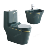 WC Sanitaire Moderne Doré à Poser au Sol avec Siphon en P, Ensemble Lavabo et Cuvette de Toilettes en Céramique Grise, 1 Pièce