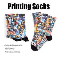 Chaussettes à impression numérique avec semelle en molleton mi-haute, style sublimation 3D, design personnalisé, noir sur les orteils et le talon
