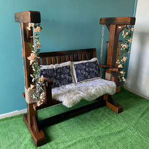Chaise suspendue pliante pour patio, structure autoportante en <span class=keywords><strong>bois</strong></span>, mobilier de jardin extérieur contemporain - Product Image 4