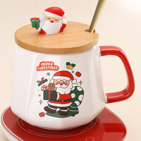 Maßgefertigtes Weihnachts-Keramikbecher-Geschenkset mit Wärmeuntersetzer, Facettierter Kaffeebecher, Bambusdeckel, Löffel, Logo-Druck, Großhandel