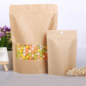 Sac autoportant en papier kraft jaune <span class=keywords><strong>pour</strong></span> fenêtre Sac de céréales <span class=keywords><strong>pour</strong></span> collation Sac à zip-lock <span class=keywords><strong>pour</strong></span> fruits secs - Product Image 1