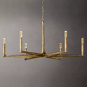 Lustre suspendu minimaliste en laiton antique pour salle à manger, luxe, haute qualité, restaurant américain, 48 pouces, rond, doré - Product Image 1