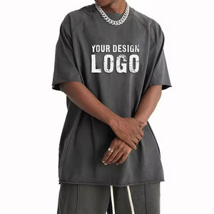 T-shirt pour homme décontracté de rue, col rond, vintage, délavé, logo personnalisé, couleur unie, épaules tombantes, t-shirts pour homme surdimensionnés - Product Image 1