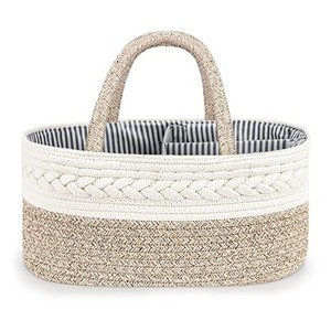 Cotton Rope Woven Storage Basket Round Handheld With Inner Lining For Baby Care Items - Product Image 5