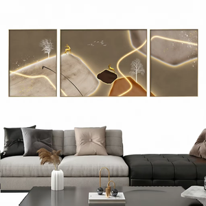 <span class=keywords><strong>Triptyque</strong></span> mural en acrylique, <span class=keywords><strong>peinture</strong></span> abstraite de paysage avec cerf, cadre doré, panneau brillant de luxe, décoration intérieure pour salon - Product Image 1