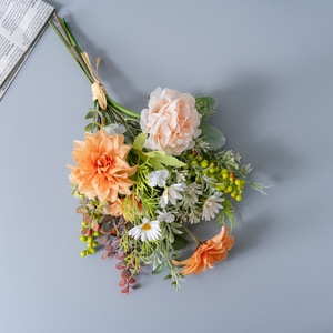 CallaFloral Ramo de Flores Artificiales Naranja Blanco Dalia Peonía Plástico Tejido Decoración para Bodas y Hogar CF02034 - Product Image 3