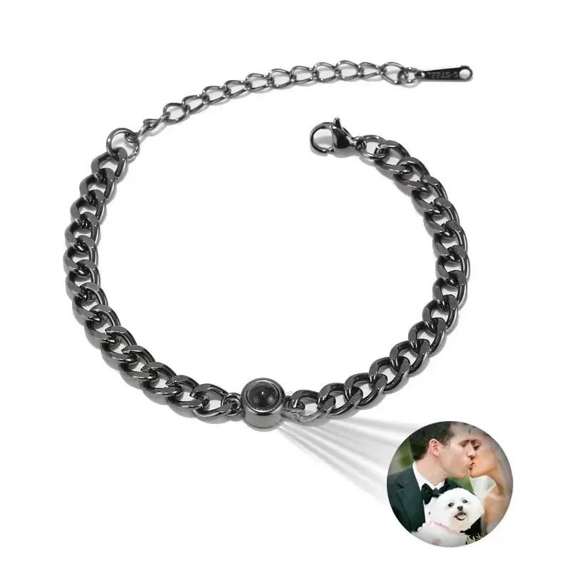 Couples Stainless Steel Bracelets Chain Personalized Photo 100 languages I love you Custom Picture Projection Bracelet