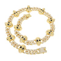 Collier chaîne cubaine de luxe avec crâne incrusté de pierres pour hommes et femmes, style punk hip-hop, en alliage de zinc, bijoux bling, vente en gros d'usine