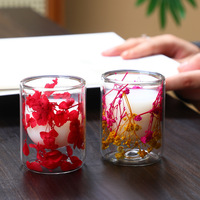 Mug en verre à double paroi résistant à la chaleur pour café, fleurs séchées, tasse en verre à double paroi