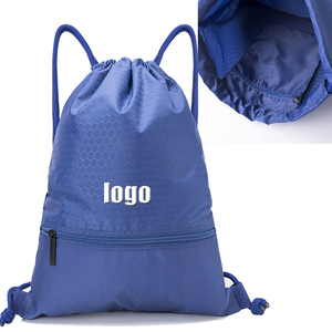 Promotional String Backpacks Polyester Custom Draw String Bag Waterproof Fitness Draw String Front Pocket Zipper