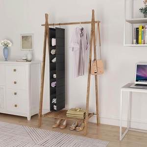 10-Compartment Black Hanging <b>Shoe</b> Organizer Fabric <b>Storage</b> Bag With Plastic for Bedroom Closet Bedding <b>Space</b> <b>Saving</b> - Product Image 5