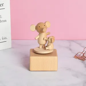 Caixa de música de madeira personalizada, caixa de música adorável de animais para o dia das crianças