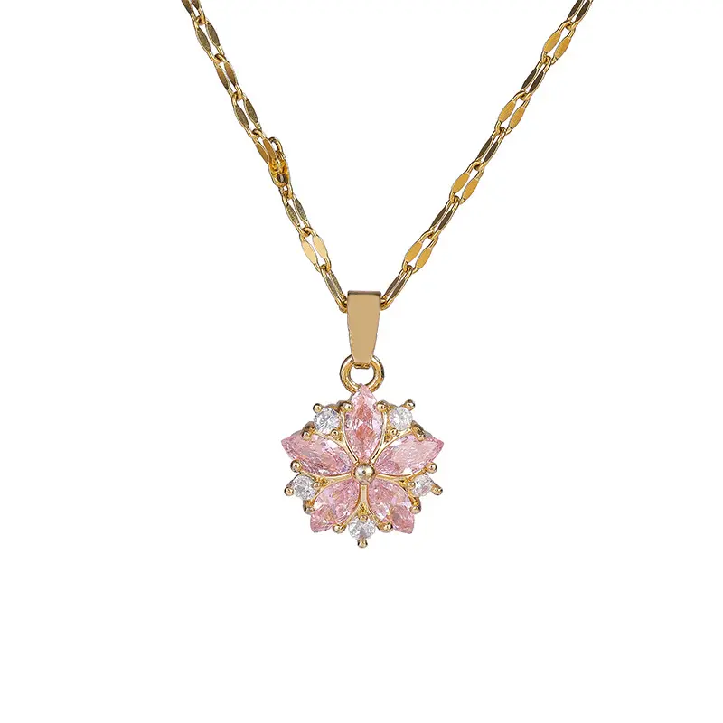 Collane con ciondolo fiore di strass di cristallo rosa placcato oro nuovo stile coreano collane con fiori di ciliegio con diamanti rosa