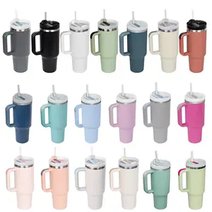 Gobelet h2.0 40 oz voiture thermique en acier inoxydable isolé doux mat tasse 40 oz sublimation gobelet de voyage avec poignée et paille