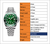Montre mécanique de luxe personnalisée pour homme en acier inoxydable, verre saphir, bracelet silicone, étanche 3 ATM, style plongeur, sport et mode