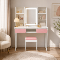 Bureau de toilette moderne avec miroir et étagères de rangement, table de maquillage avec tabouret