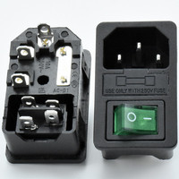 Prise de courant 10A 250V AC-01 avec interrupteur à bascule et porte-fusible 3/4 broches IEC 320 C14 Connecteur d'entrée Jack