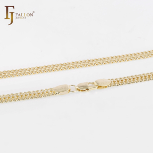 3 मिमी + fj फॉल्ट फैशन गहने दो-तरफ़ा क्यूबन लिंक ब्रैसलेट 14k गोल्ड पीतल आधारित विभाजन - Product Image 3