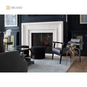 Huaxu Italy Postmodren Style Custom Size Natural Cream White Marble Fireplace