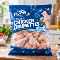Sacs d'emballage plastique personnalisés pour aliments surgelés, pochette à trois soudures latérales avec fenêtre transparente pour poulet surgelé, viande, fruits de mer