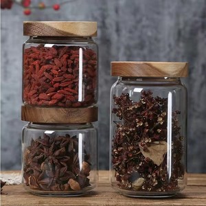 Tarro para especias con tapa de madera, vidrio borosilicato transparente, almacenamiento hermético para té, café, frutas secas, granos, hierbas - Product Image 2