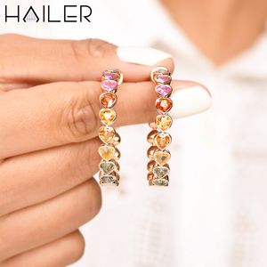 Pendientes de aro en forma de corazó<span class=keywords><strong>n</strong></span> de 5MM de moda, pendientes de zafiro multicolor, pendientes de tuerca, Plata de Ley 925 para mujer - Product Image 5