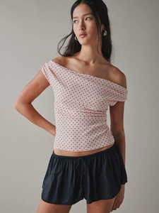 Haut asymétrique à épaules dénudées et fronces latérales Zebra, T-shirt sans manches à col asymétrique, Blouse tendance d'été style western pour superposition - Product Image 3