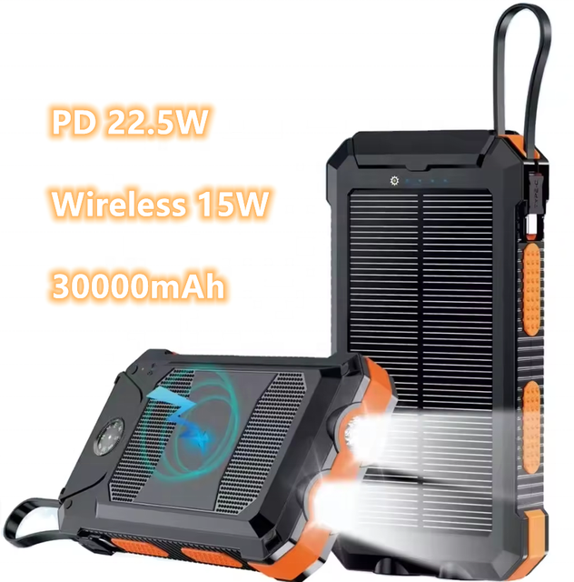 Solar Power Bank 30000mah Dual USB Power Bank Waterproof Battery Charger Solar Panel with LED Light