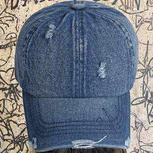 Gorra de mezclilla unisex lisa lavada al por mayor, sin estructura, desgastada, estilo papá, para exteriores, con bordado a mano común - Product Image 2
