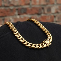 Collar de Cadena Cubana de Acero Inoxidable para Hombre, Color Dorado, Joyería Hip Hop de Miami, Collar Masculino, Accesorios de Moda