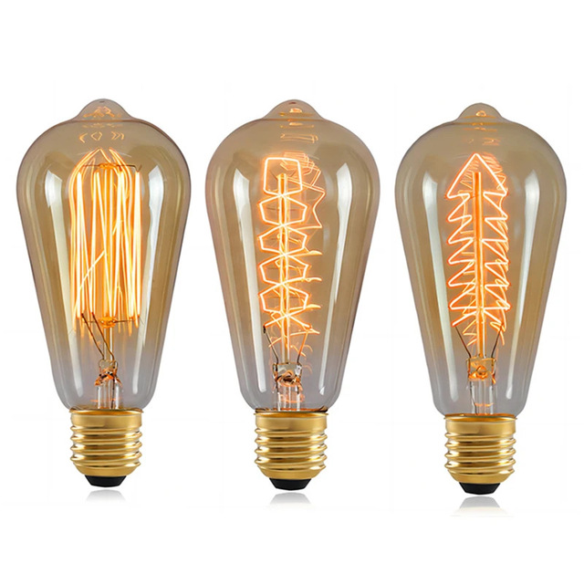 Antique 40W Retro Industrial Wind Decorative Light Bulb St64 Tungsten Filament Christmas Tree Bulb 220V with Brass E27 Base
