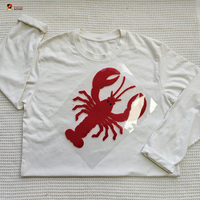 Transferts thermiques DTF personnalisés en gros, motifs Mardi Gras, gros homard en chenille, moelleux, pour t-shirts et vêtements