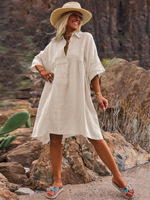 Vestido Camisero de Algodón Viscosa con Cuello Polo, Color Sólido, Holgado y Moderno para Mujer, Novedad de Temporada, Ideal para Vacaciones de Primavera
