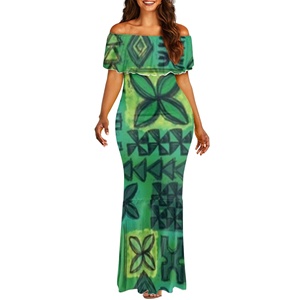Personalización Fiji Tapa Vestido Mujer elegante verano fuera del hombro Maxi vestido Casual largo cola de pez dobladillo Tapa patrón elegante - Product Image 3