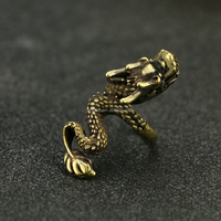 Bague en laiton vintage créative CA328 pour homme, en cuivre pur massif, tête de dragon miniature imposante