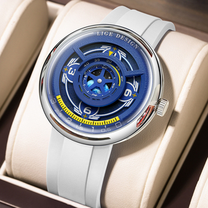 <span class=keywords><strong>Montre</strong></span> LIGE LG89285 Créativité pour Homme, <span class=keywords><strong>Cadran</strong></span> 44mm Sans Aiguilles, Silicone Bleu, Terre Rotative, Étanche, Aiguilles Lumineuses + Boîte Cadeau - Product Image 1