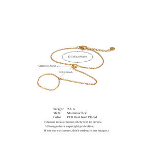 JINYOU 1773新品18KゴールドPVDメッキステンレススチール流行ジュエリースタイリッシュでユニークな手首指ハートチェーンブレスレット - Product Image 6