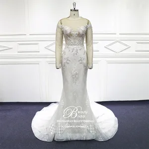 Brautkleid Luxus Blush Langarm Meerjungfrau Brautkleid Vestidos De Navia