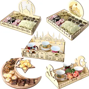 Adornos de madera para mesa, bandeja para postres, para Festival de Ramadán, al-adha Eid, bandeja para galletas