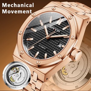 Montre mécanique pour homme SANDA 5603, boîtier octogonal, fond squelette, montre-bracelet lumineuse, étanche, calendrier, montre classique tendance - Product Image 6