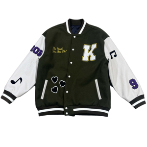 Custom Logo Front <b>Canvas</b> Stand Collar Chenille Patches Winter High Street Breathable Button up Varsity <b>Jacket</b> for Men - Product Image 1