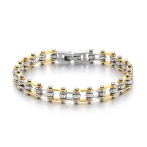 Bracelet de motard deux tons Mini bracelet de chaîne de moto avec cristal pour dame Bijoux de chaîne de motard de mode
