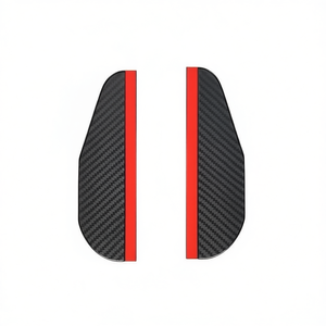 Paquete de 2 protectores de lluvia para espejos laterales, ajuste universal, estilo de fibra de carbono negro con franja roja, protectores de espejos impermeables para coche, camión, SUV - Product Image 1